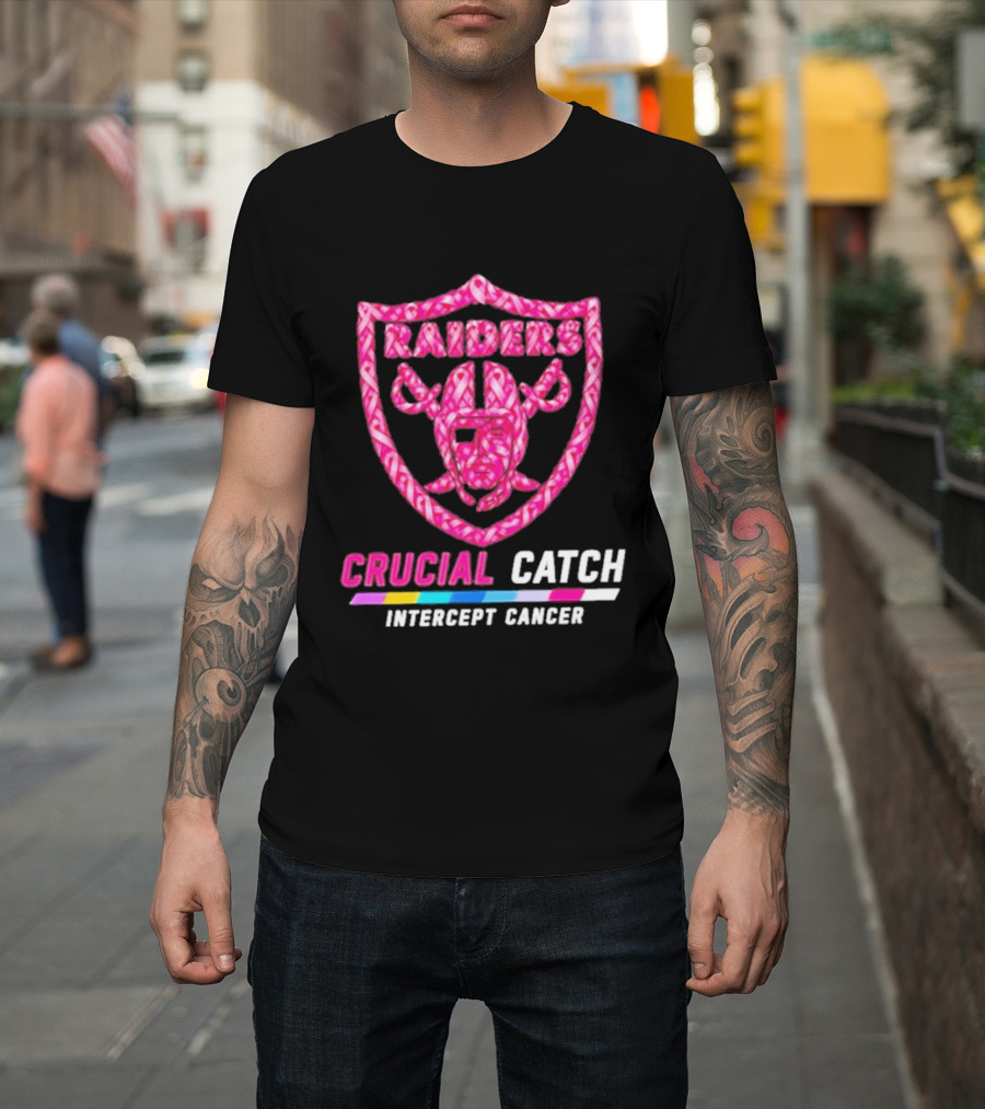 Las Vegas Raiders Crucial Catch Intercept Cancer Pink Ribbon Logo 2026 T-Shirt