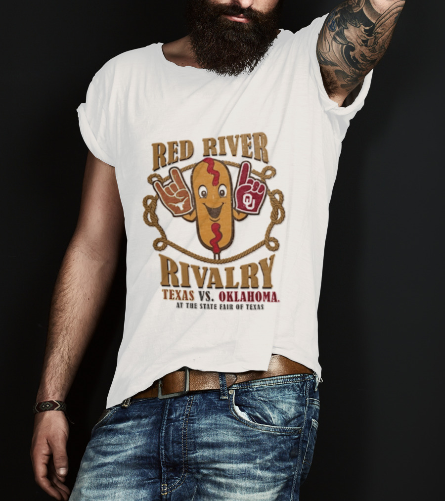 Red River Rivalry Texas Vs Oklahoma State Fair Of Texas Corn Dog T-Shirt