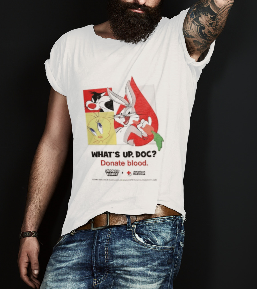 What's Up Doc Donate Blood Looney Tunes American Red Cross Bugs Bunny Tweety Bird T-Shirt