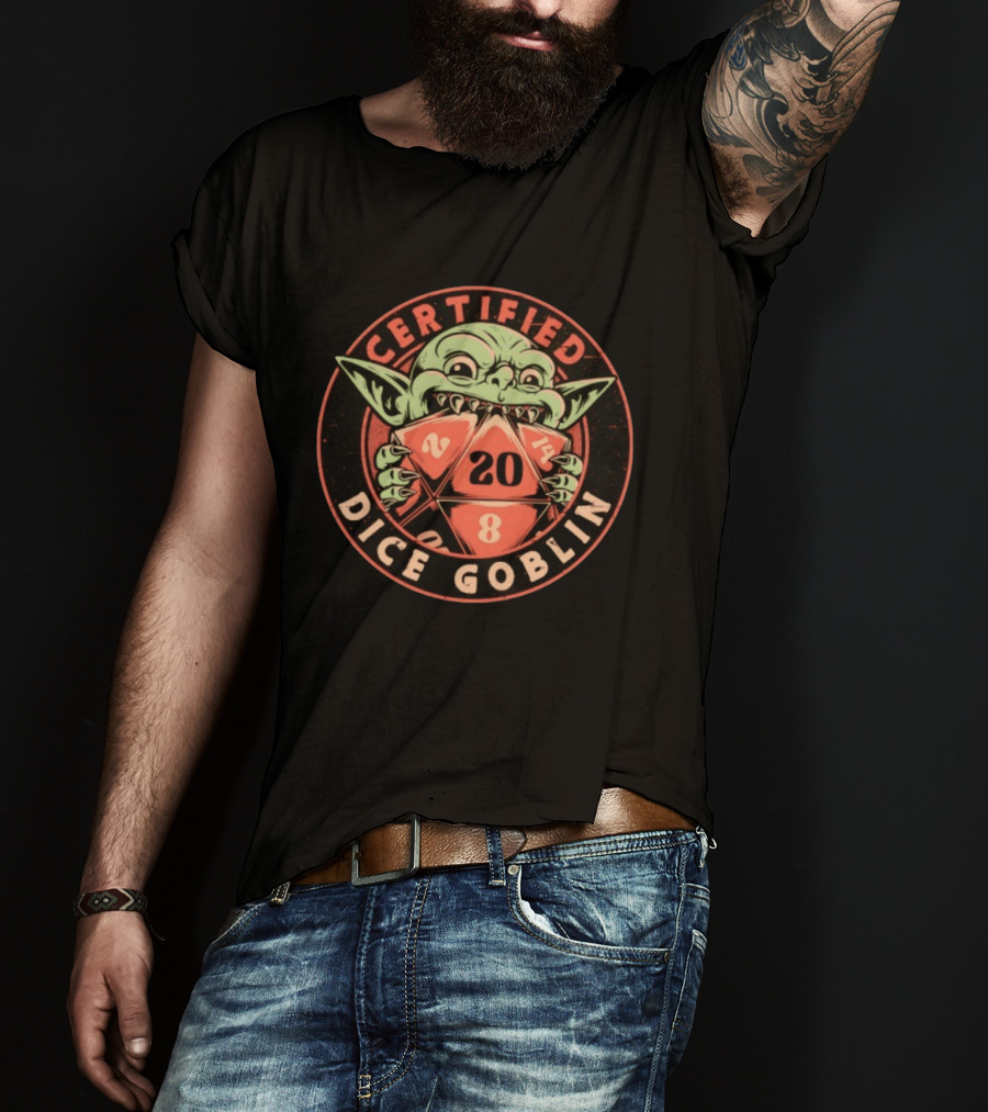 Certified Dice Goblin D20 RPG Fantasy Gaming T-Shirt