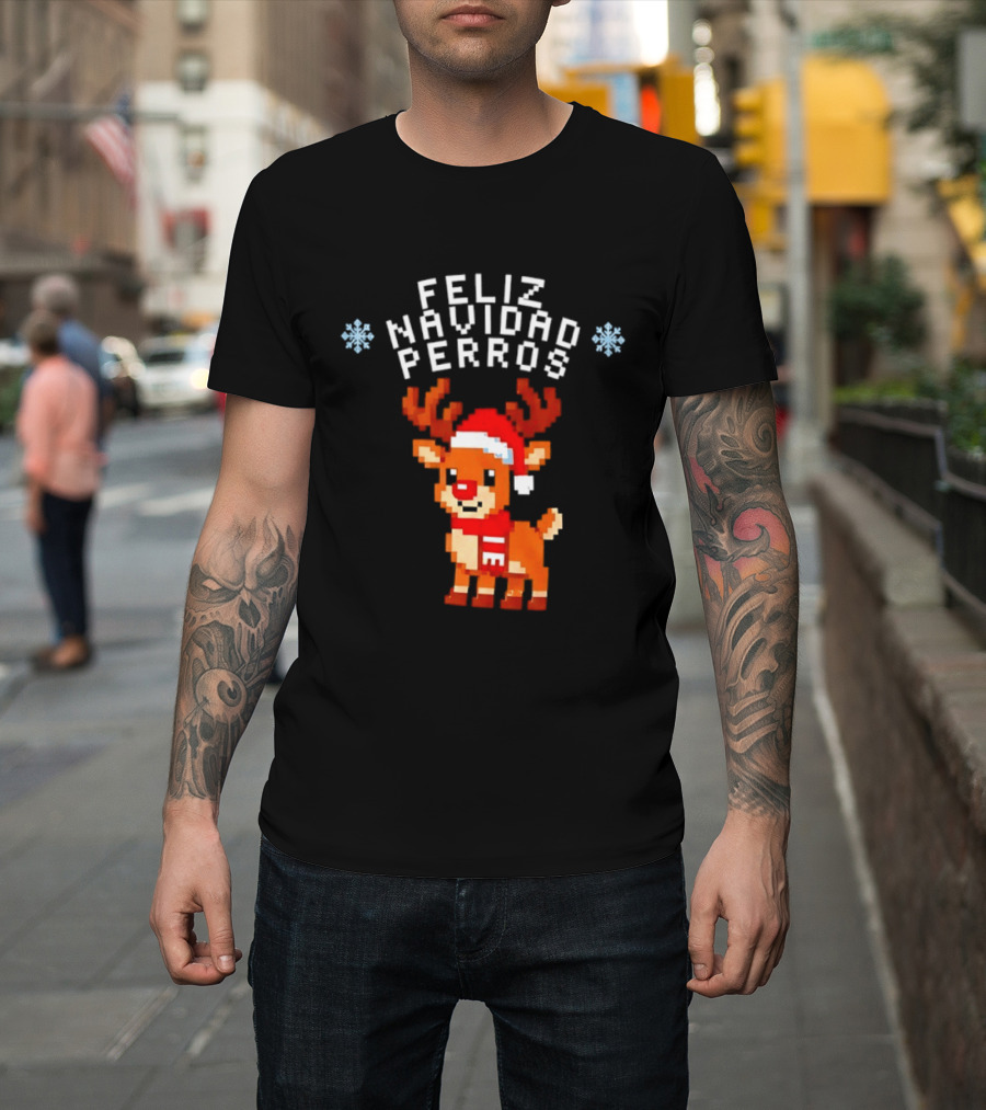 Feliz Navidad Perros Pixel Art Christmas Reindeer T-Shirt