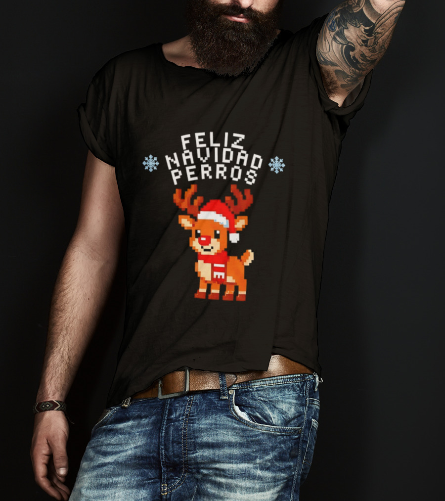 Feliz Navidad Perros Pixel Art Christmas Reindeer T-Shirt