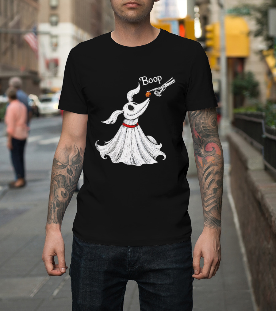 Zero Dog Boop Halloween Skeleton Hand Ghost Dog Pumpkin Nose T-Shirt