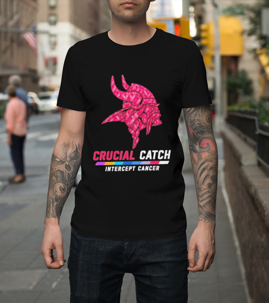 Minnesota Vikings 2026 Crucial Catch Intercept Cancer Pink Crucial Catch Intercept Cancer T-Shirt