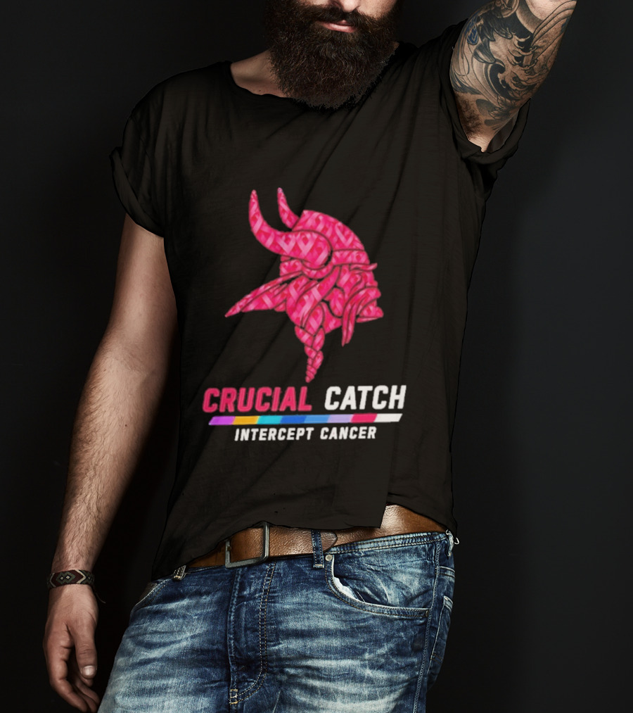 Minnesota Vikings 2026 Crucial Catch Intercept Cancer Pink Crucial Catch Intercept Cancer T-Shirt