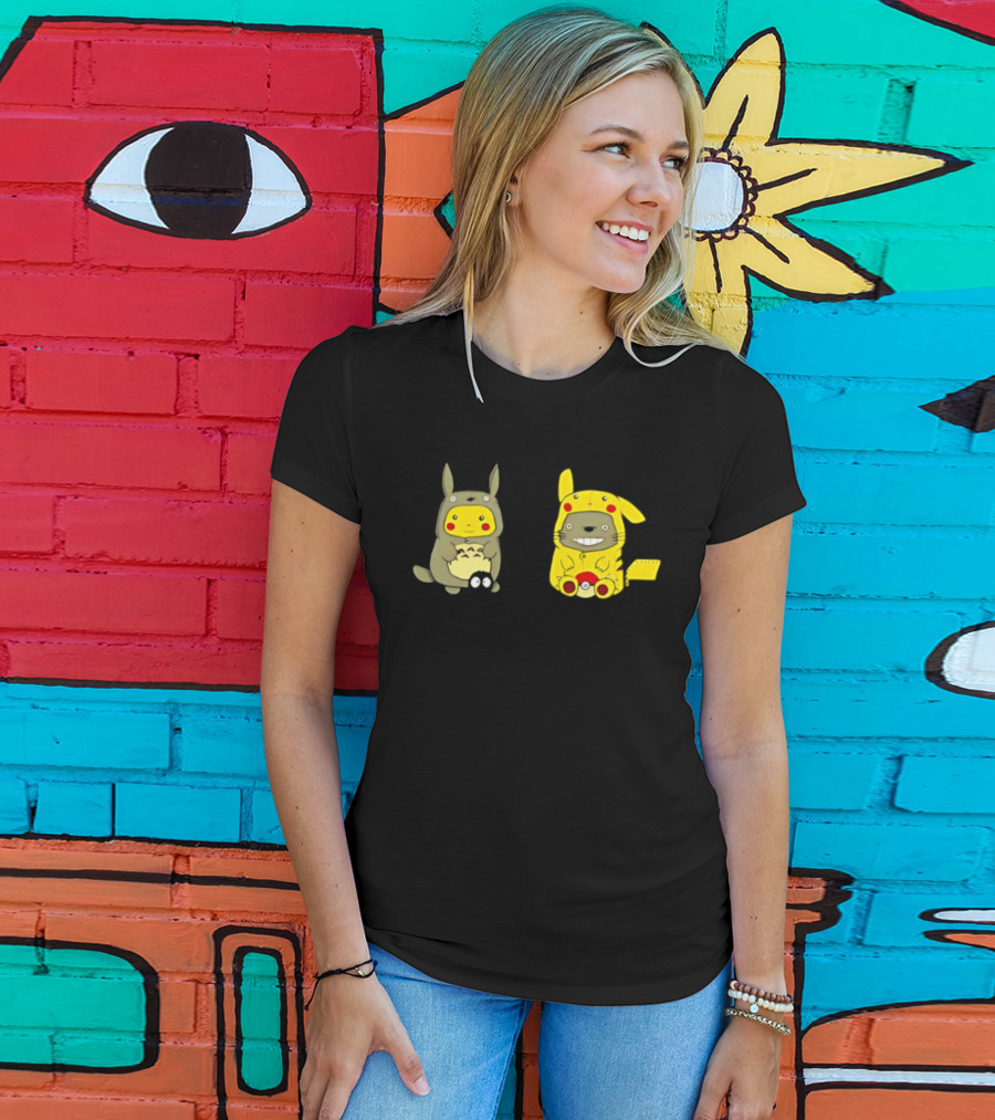 Pikachu Pokémon My Neighbor Totoro Studio Ghibli Crossover Characters T-Shirt