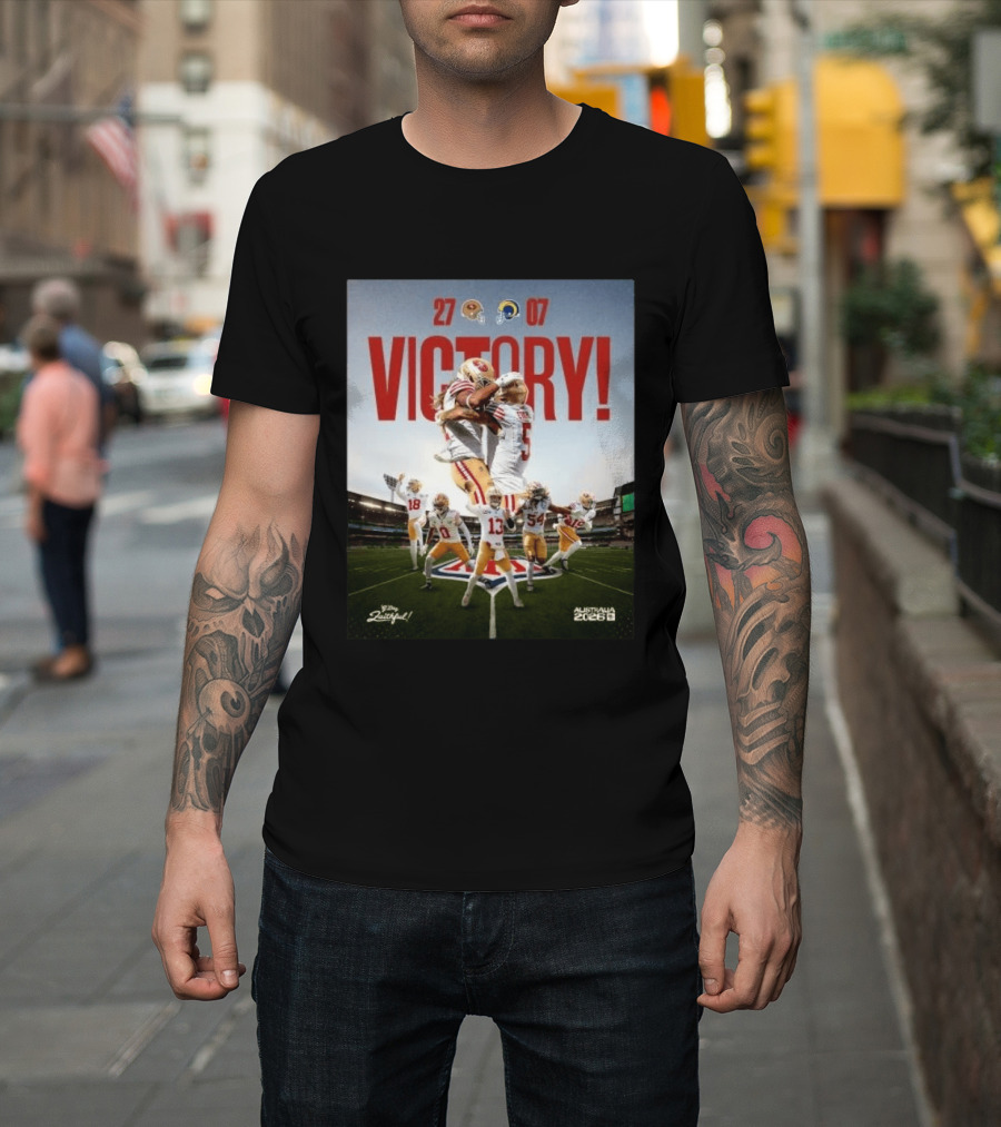 San Francisco 49ers Victory 27 07 Rams Australia 2026 Football Celebration T-Shirt