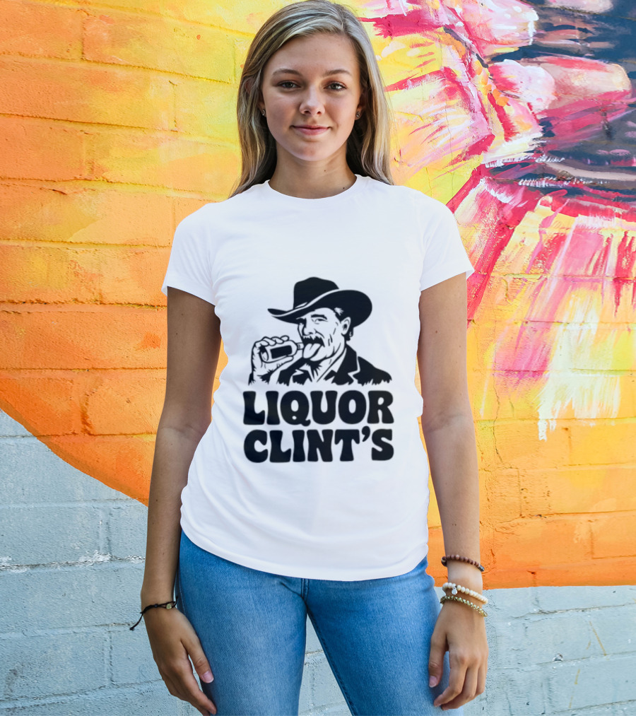 Liquor Clint's Clint Eastwood Western Cowboy Drinking Whiskey T-Shirt