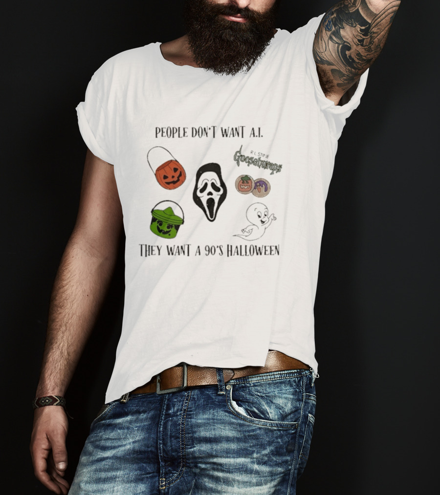 People Don't Want AI They Want A 90's Halloween Goosebumps Ghost Pumpkin Mask T-Shirt