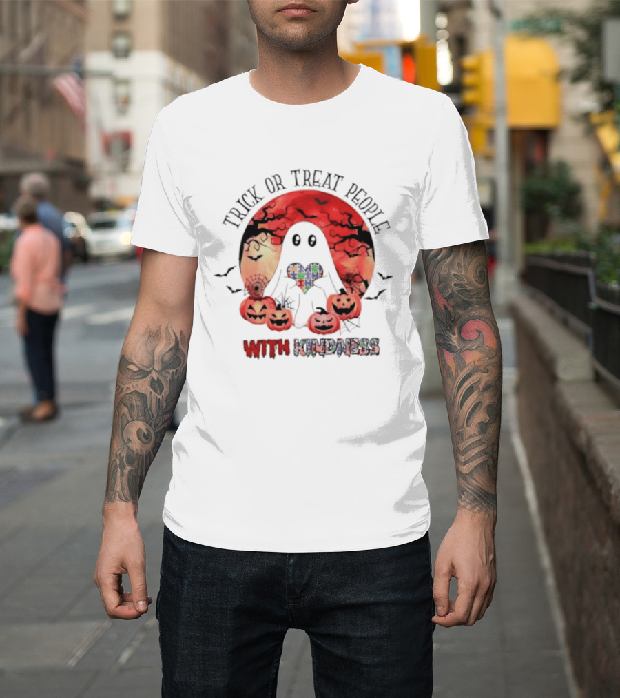 Trick Or Treat People With Kindness Autism Awareness Halloween Ghost Pumpkins T-Shirt