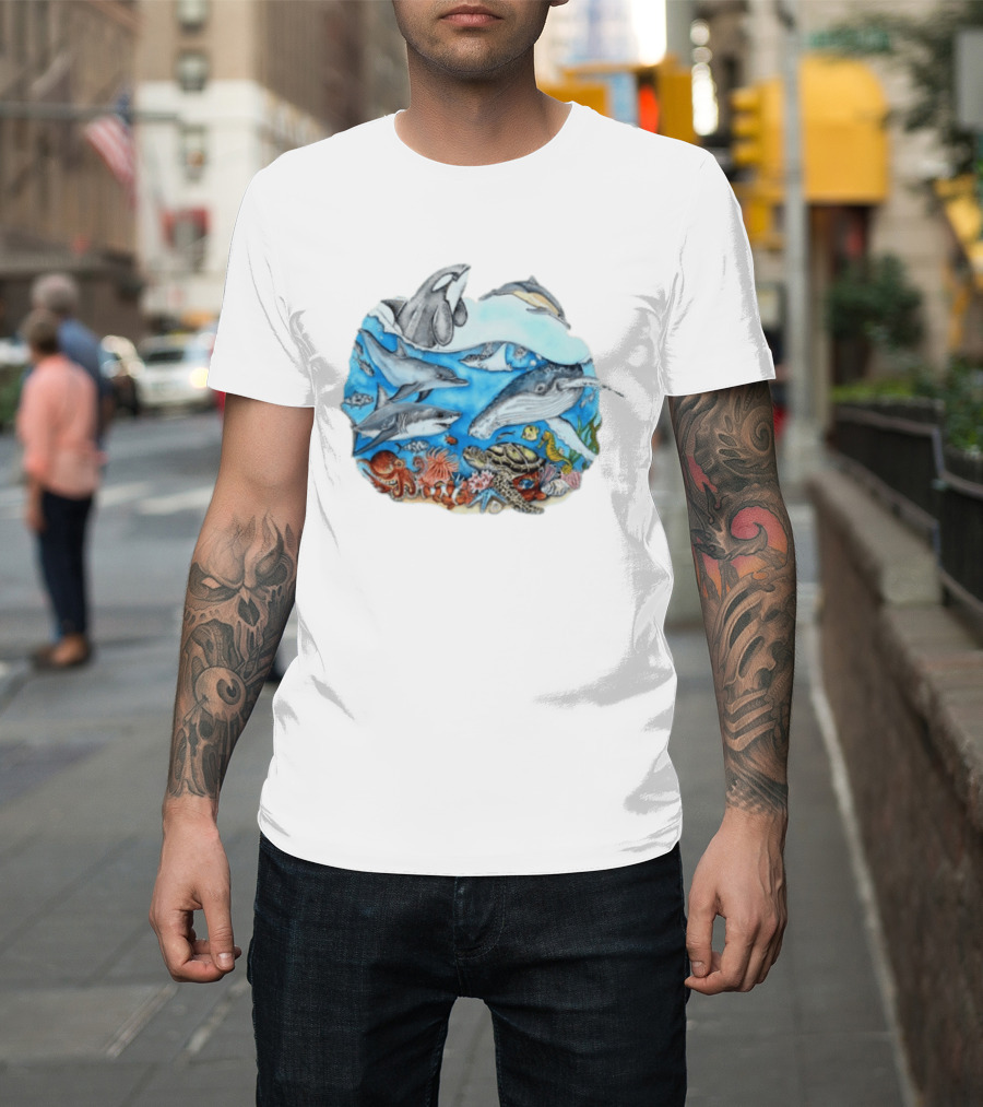 World Oceans Day Marine Life Dolphins Whales Turtles Octopus Coral Sea Animals Conservation T-Shirt