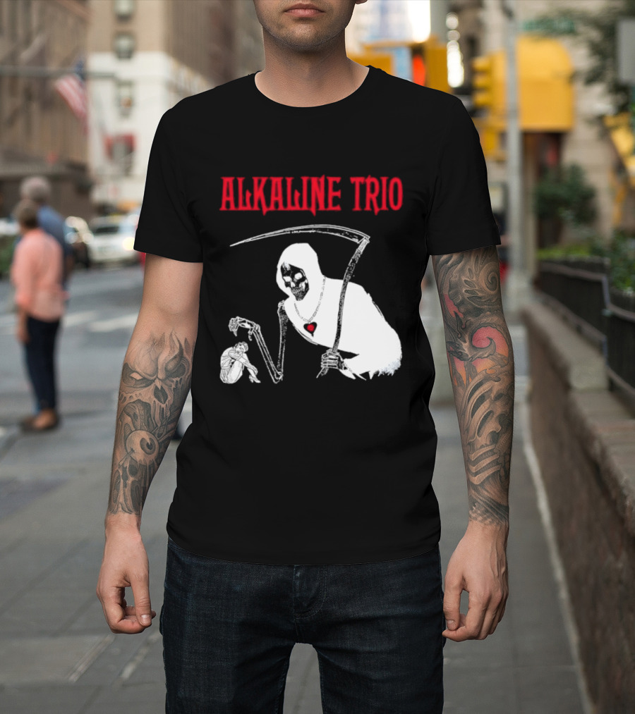 Alkaline Trio Grim Reaper Scythe Heart Skeleton T-Shirt