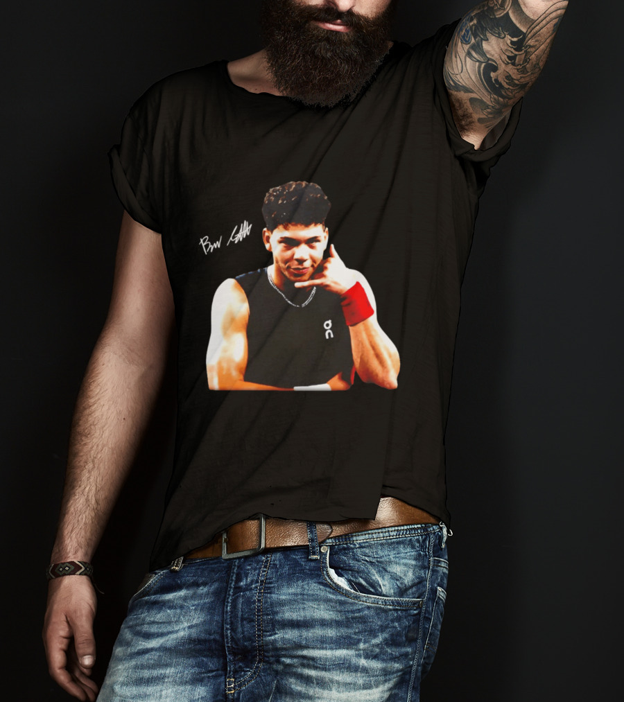 Ben Shelton Phone Gesture On Athletic Tank With Red Wristband T-Shirt