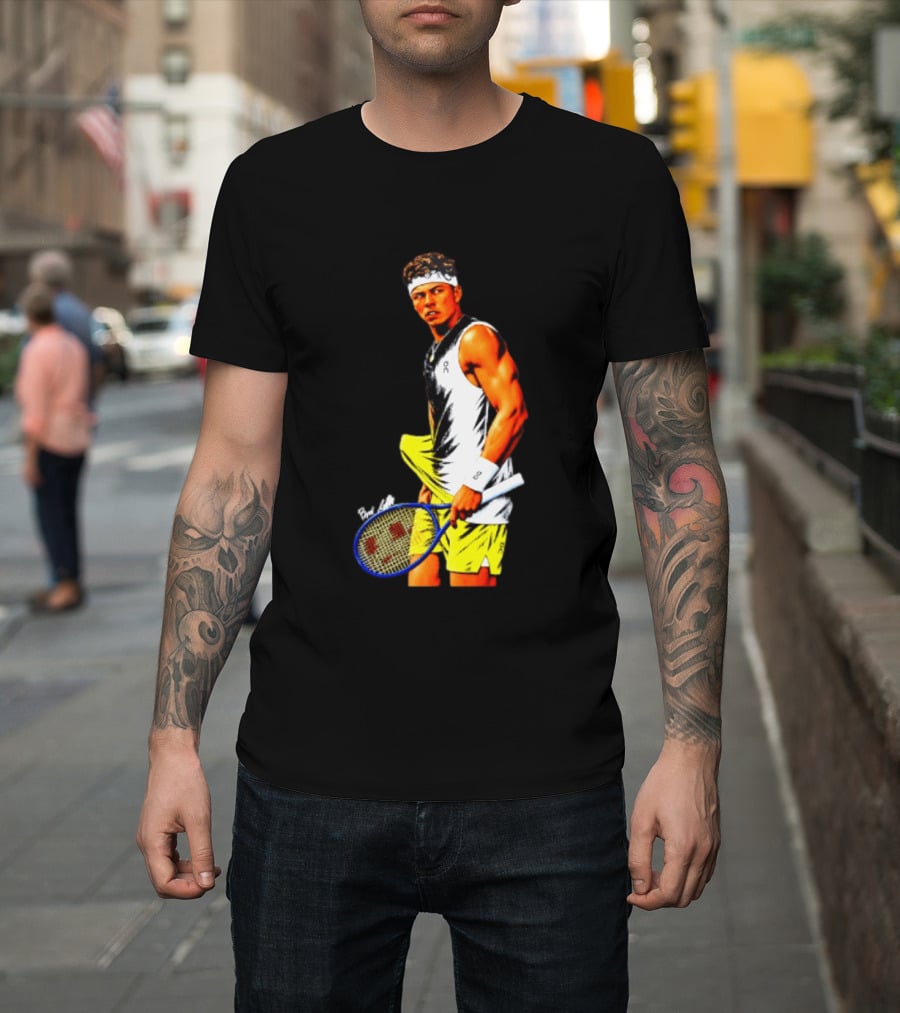 Ben Shelton Tennis Player 2026 Cartoon With Headband And Racket T-Shirt