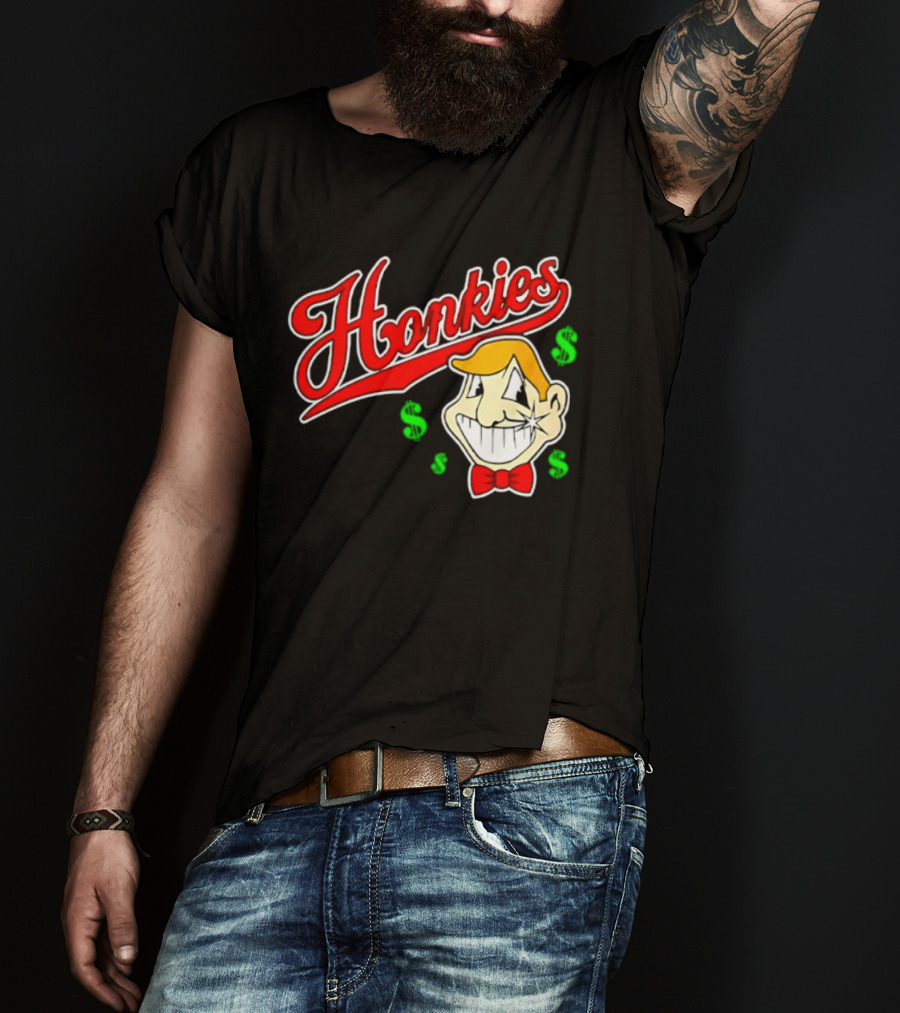 Honkies Red Script Cash Icon With Cartoon Face And Bow Tie T-Shirt