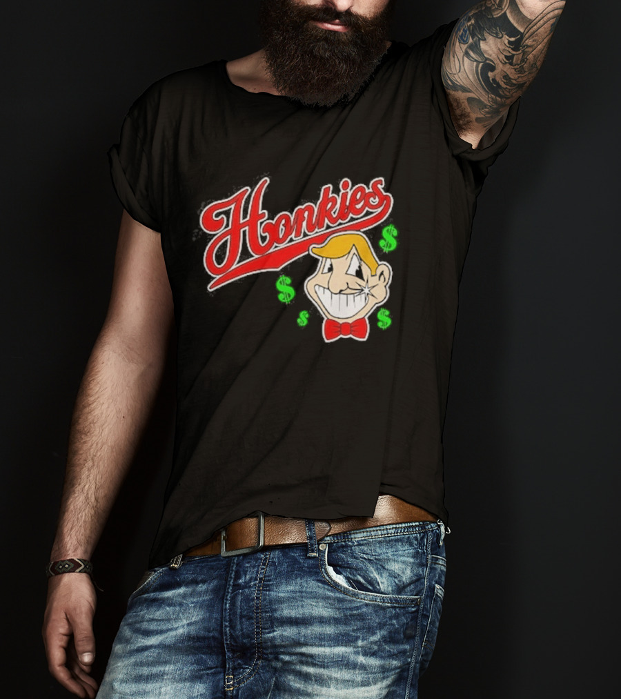 Honkies Red Script With Cartoon Face And Dollar Signs T-Shirt