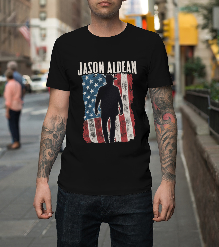 Jason Aldean Tour 2026 American Flag Cowboy T-Shirt