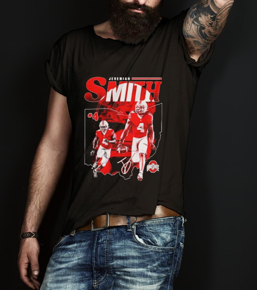 Jeremiah Smith #4 Ohio State Buckeyes Football NCAA Player Ohio Map T-Shirt