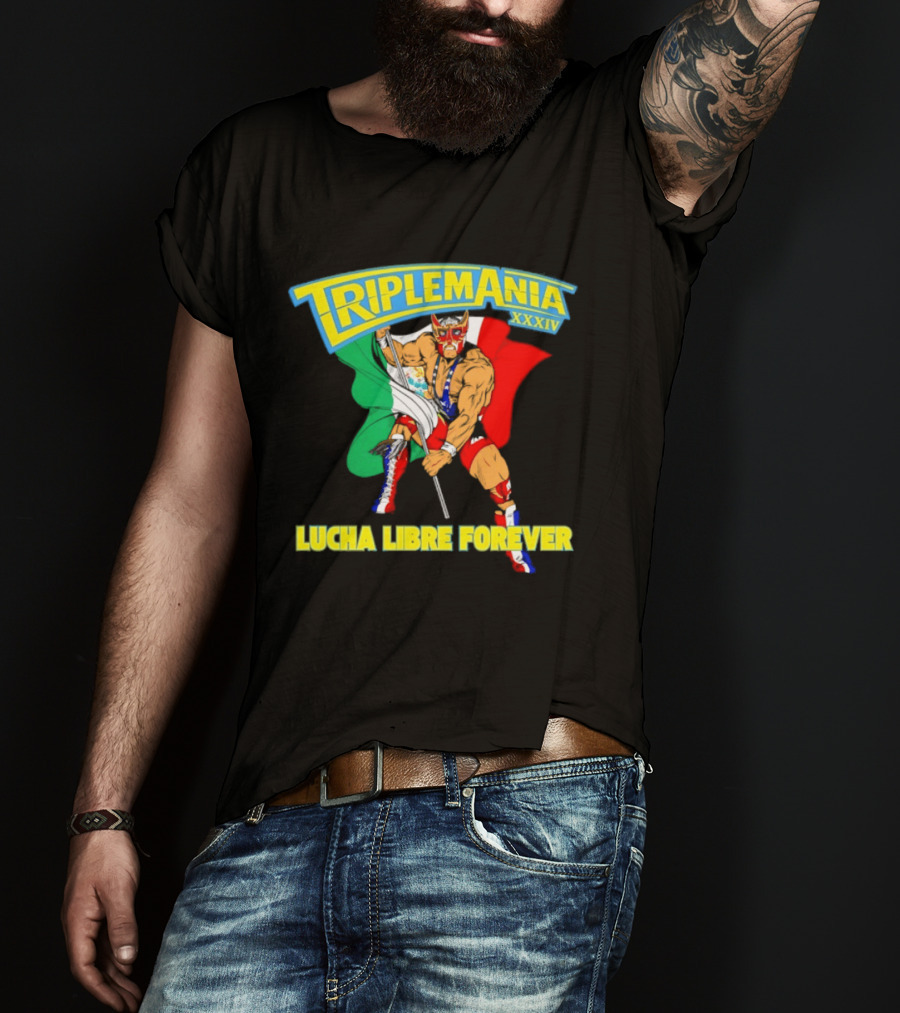 Triplemania XXXIV Lucha Libre Forever Wrestler Mexican Flag T-Shirt