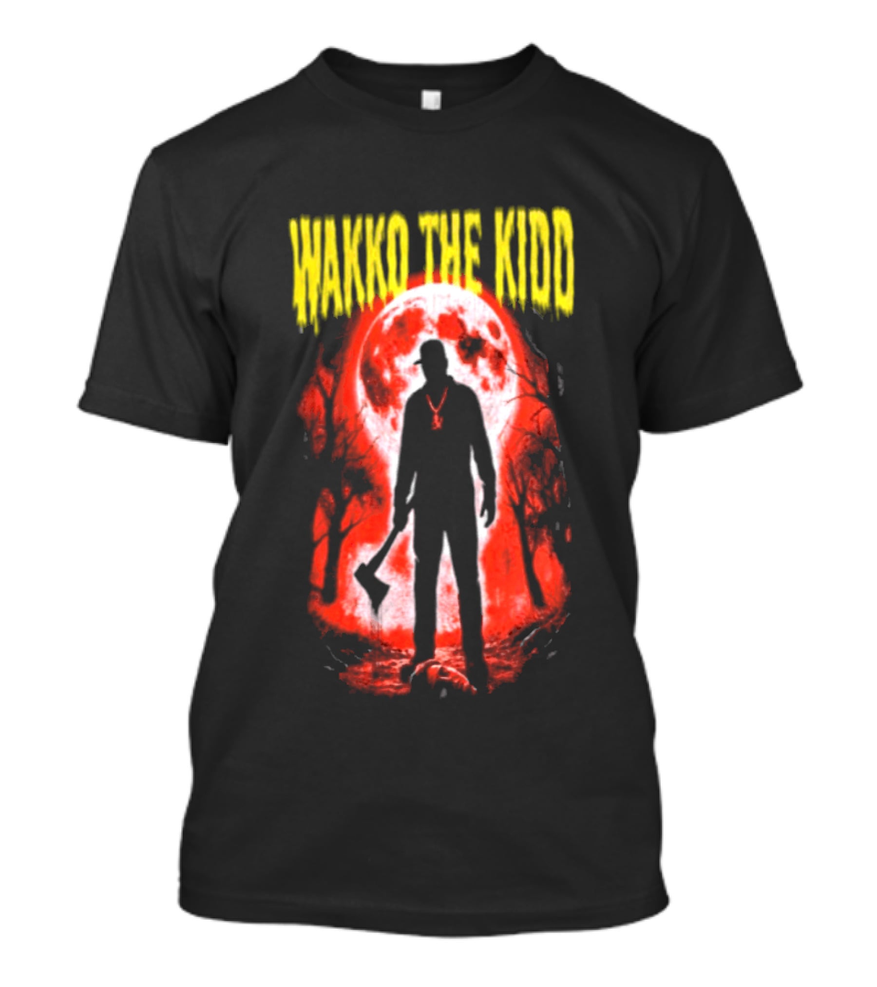 Wakko The Kidd Swing The Hatchet Red Moon Silhouette Charcoal Grey T-Shirt