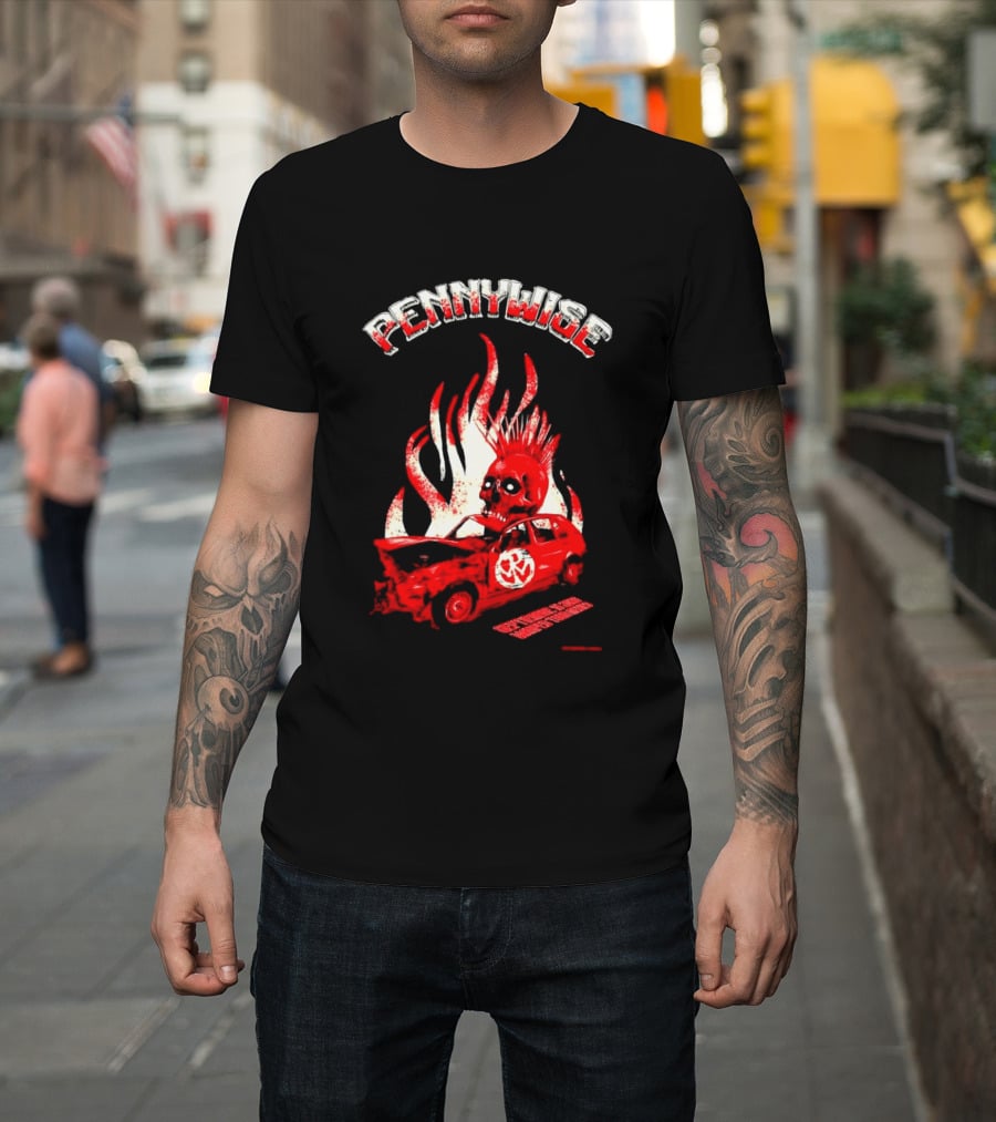 Pennywise Punk Rock Skull Flames Car Warped Tour T-Shirt