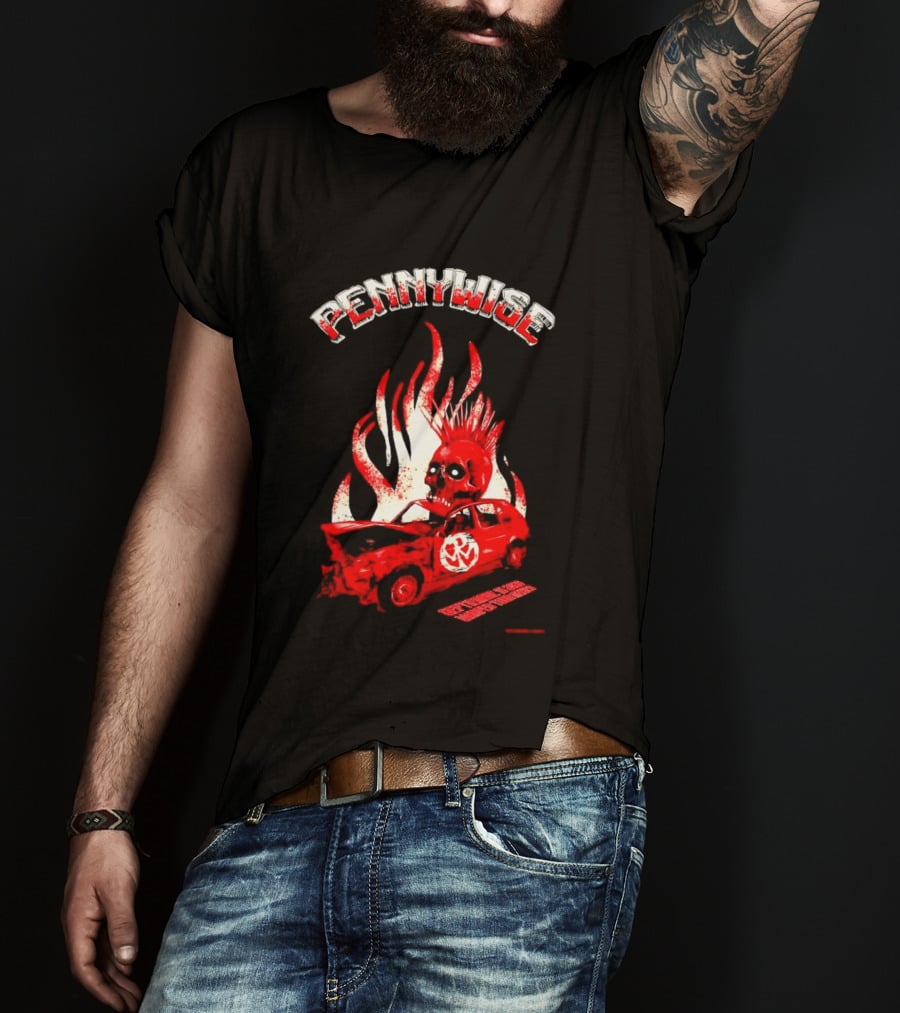 Pennywise Punk Rock Skull Flames Car Warped Tour T-Shirt