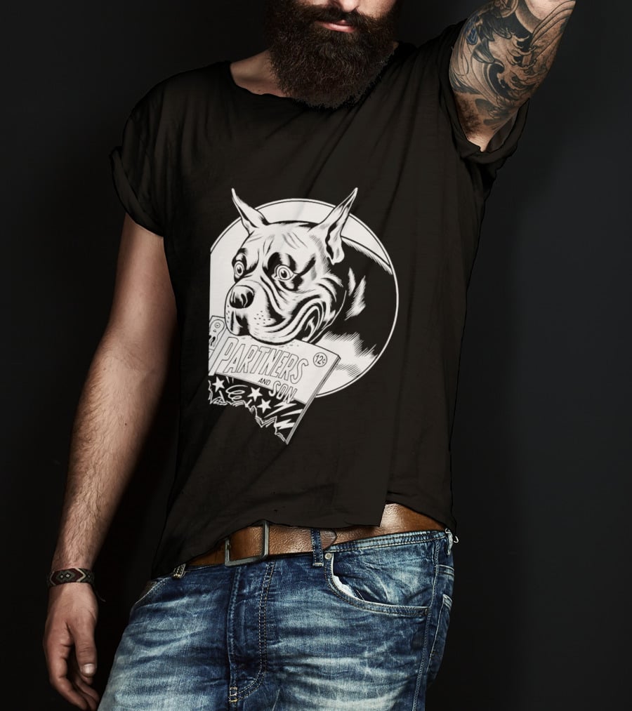 Pitbull Dog Comic Book With Biting Graphic And Stars T-Shirt