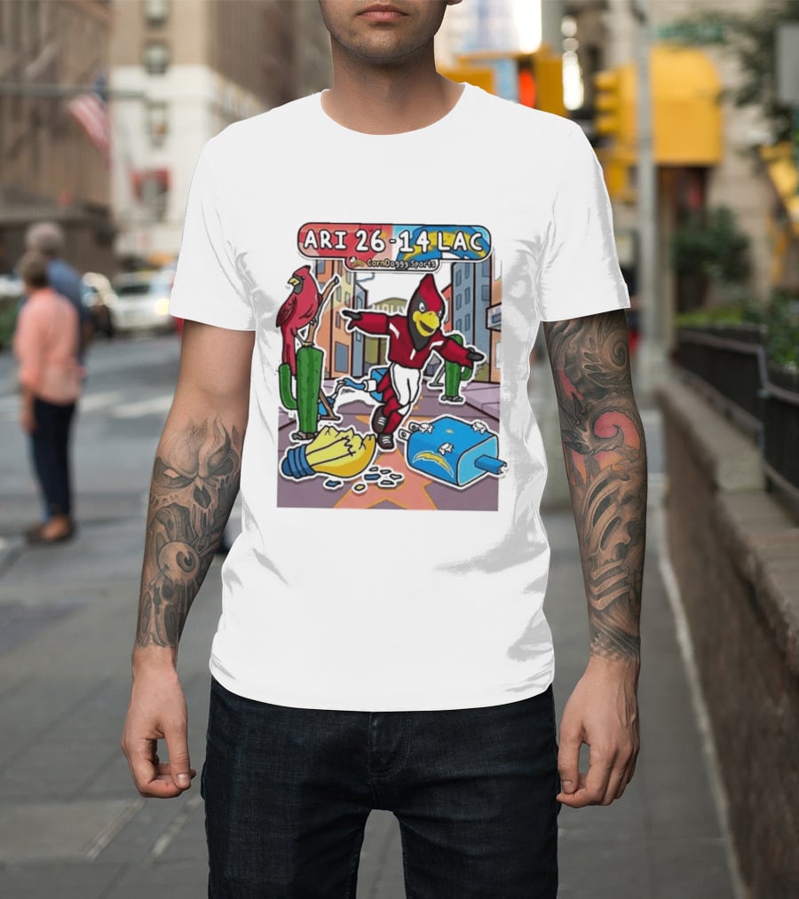 Arizona Cardinals Vs Los Angeles Chargers Corndoggy Sports Doodle Game Day ARI 26 14 LAC T-Shirt