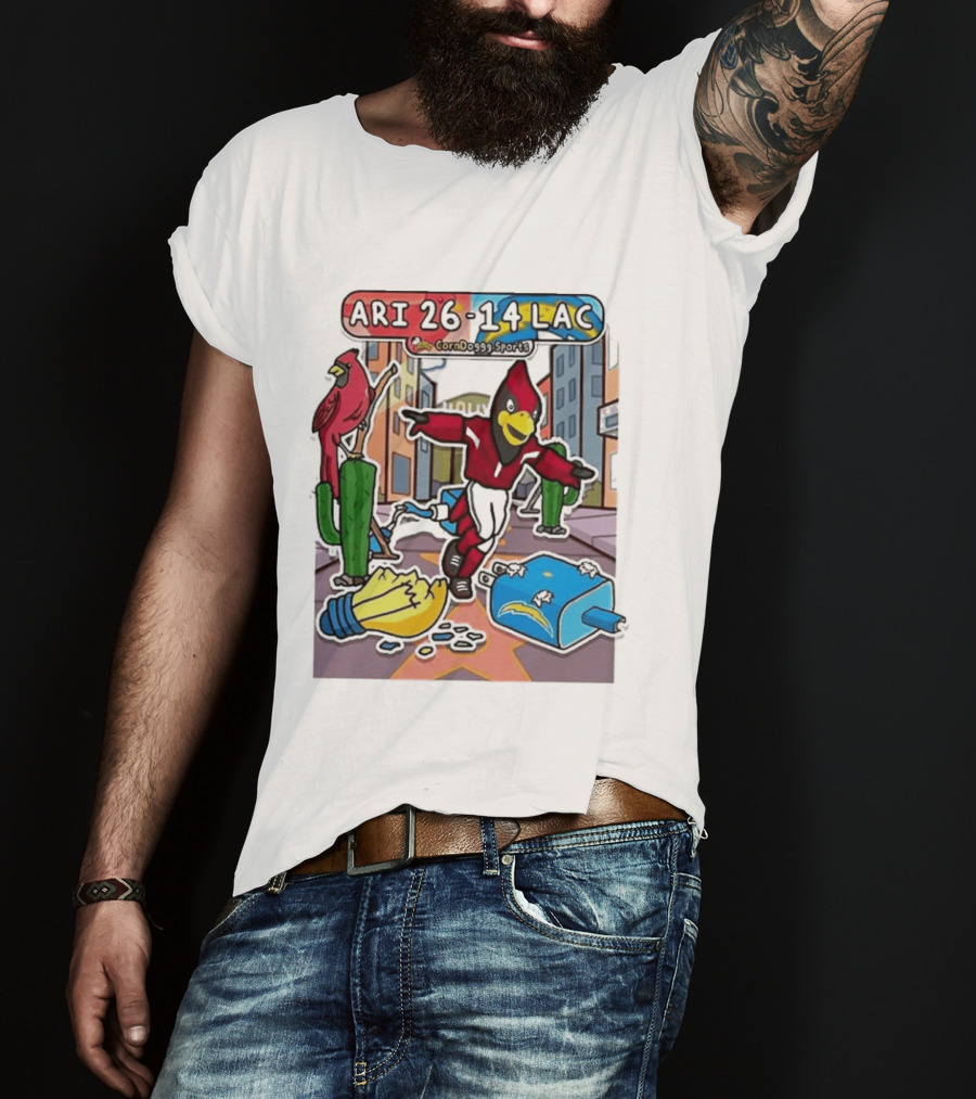 Arizona Cardinals Vs Los Angeles Chargers Corndoggy Sports Doodle Game Day ARI 26 14 LAC T-Shirt