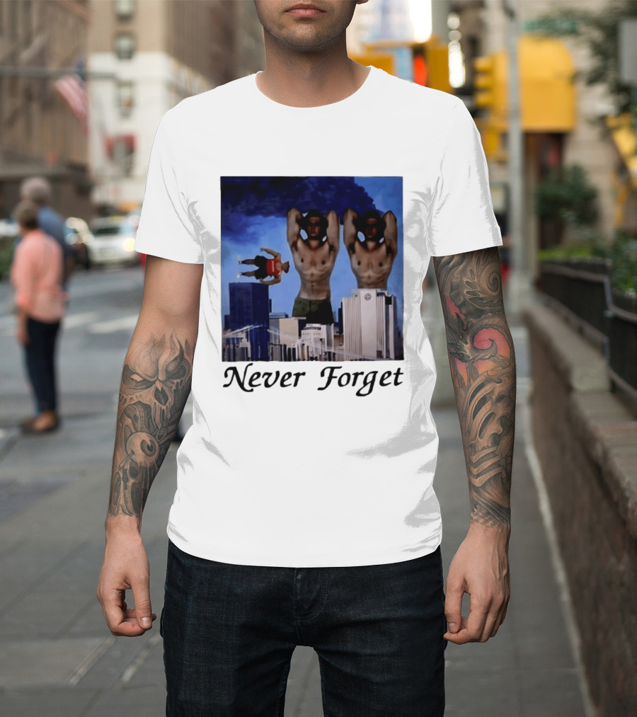 Never Forget 9 11 Internet Meme Edgy Humor Floating Character Twin Towers T-Shirt