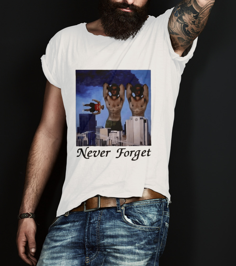Never Forget 9 11 Internet Meme Edgy Humor Floating Character Twin Towers T-Shirt