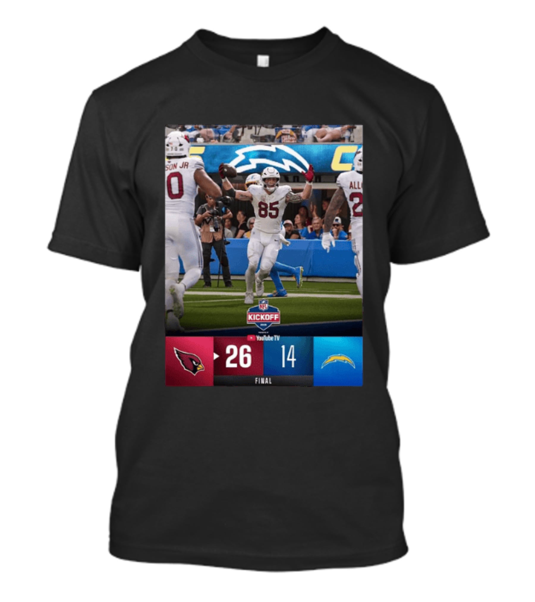 Arizona Cardinals 26 Vs Los Angeles Chargers 14 NFL Kickoff Final Score T-Shirt