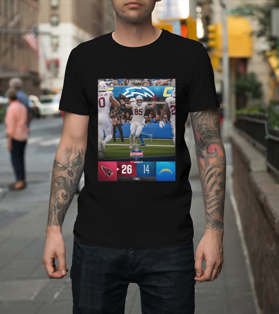 Arizona Cardinals 26 Vs Los Angeles Chargers 14 NFL Kickoff Final Score T-Shirt