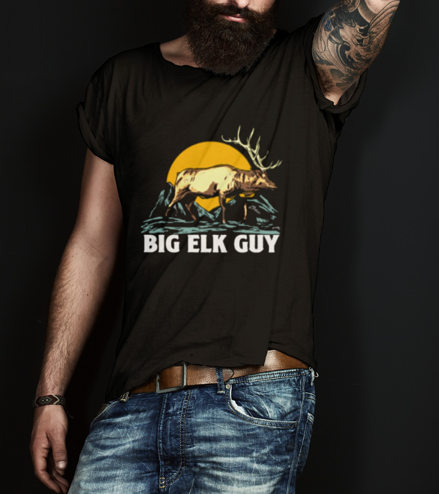Big Hunting Guy Store Big Elk Guy Hunting Hat Elk Mountain Sun Scene T-Shirt