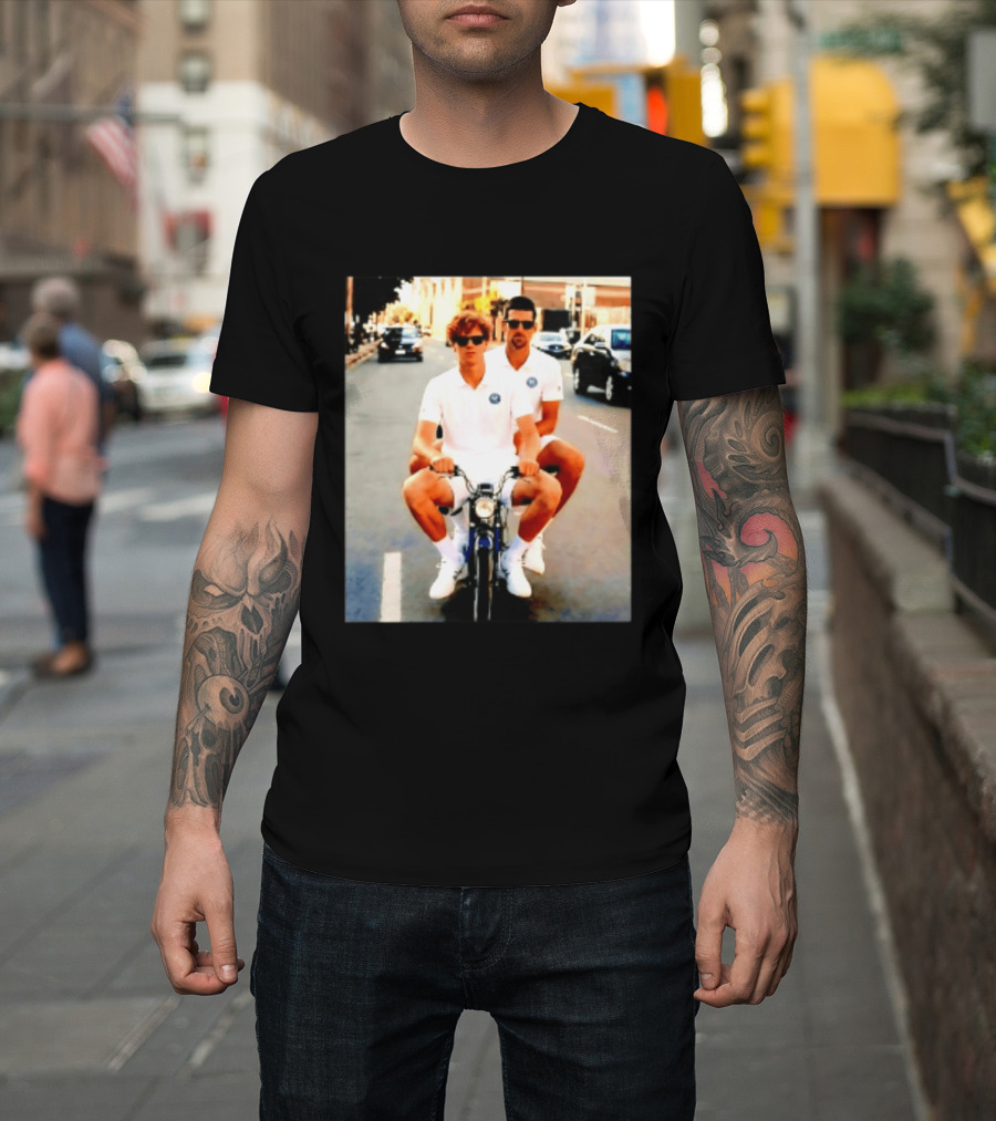 Jannik Sinner Novak Djokovic 2026 Motorcycle Ride Tennis Stars T-Shirt