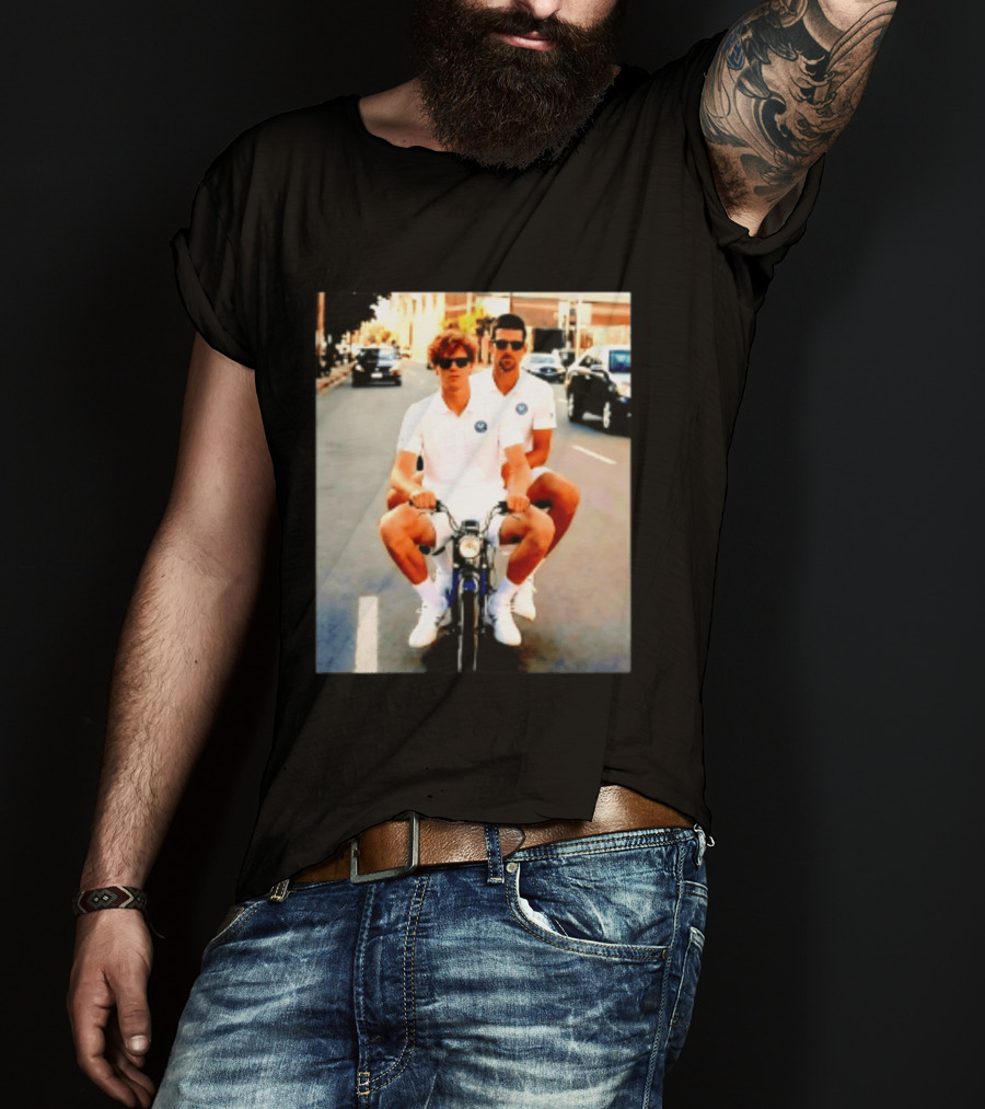 Jannik Sinner Novak Djokovic 2026 Motorcycle Ride Tennis Stars T-Shirt