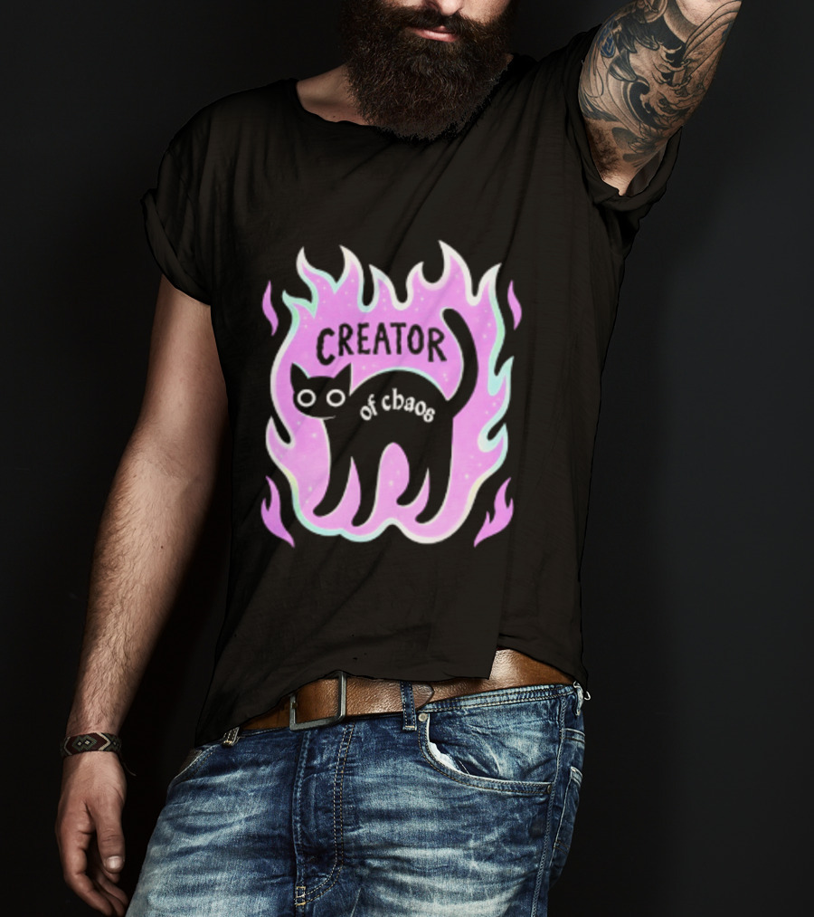 Creator Of Chaos Black Cat Witchy Purple Flame T-Shirt