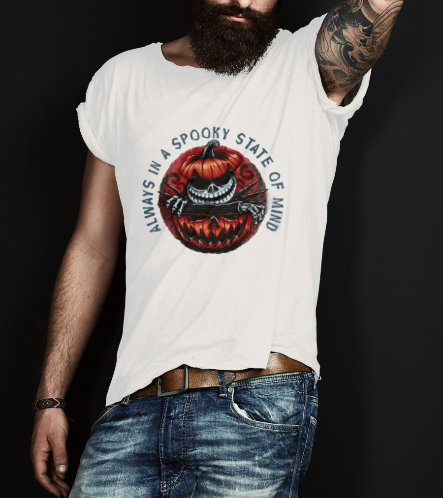 Always In A Spooky State Of Mind Halloween Skeleton Inside Pumpkin T-Shirt