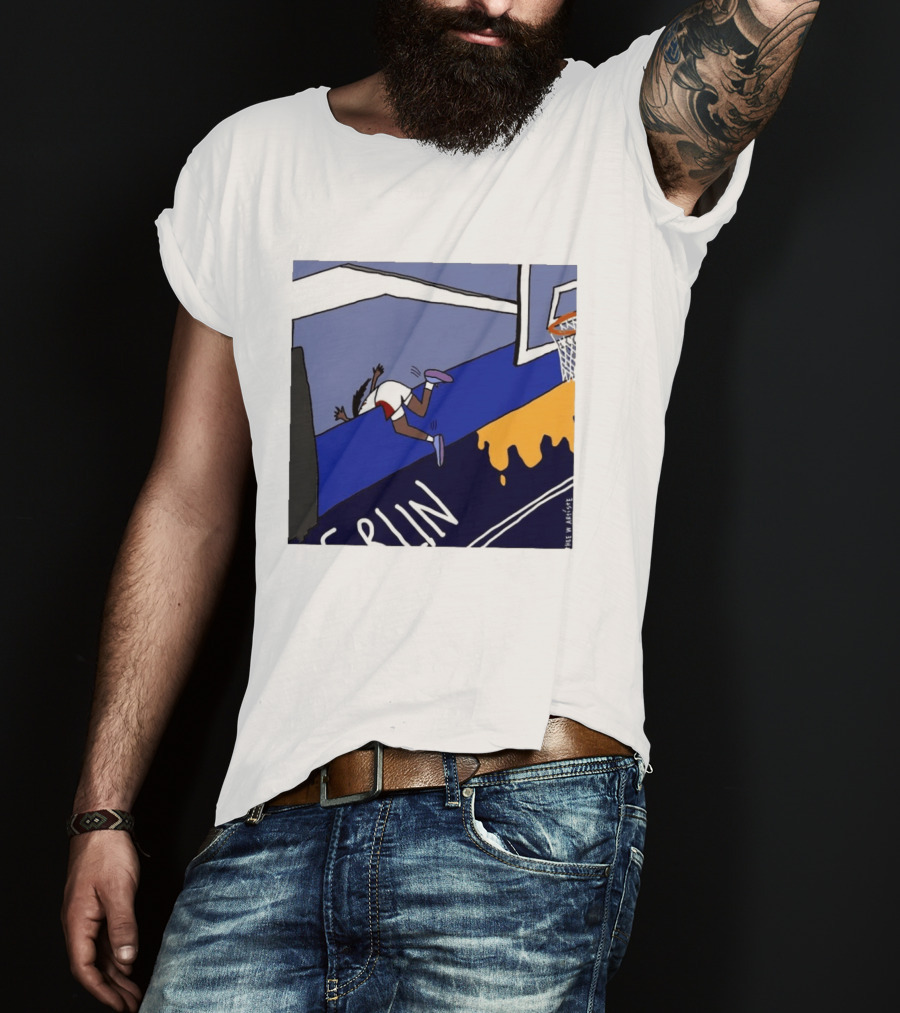 Basketball Player Diving Off Court Cartoon NBA Fan Art By Reuben Armstrong T-Shirt