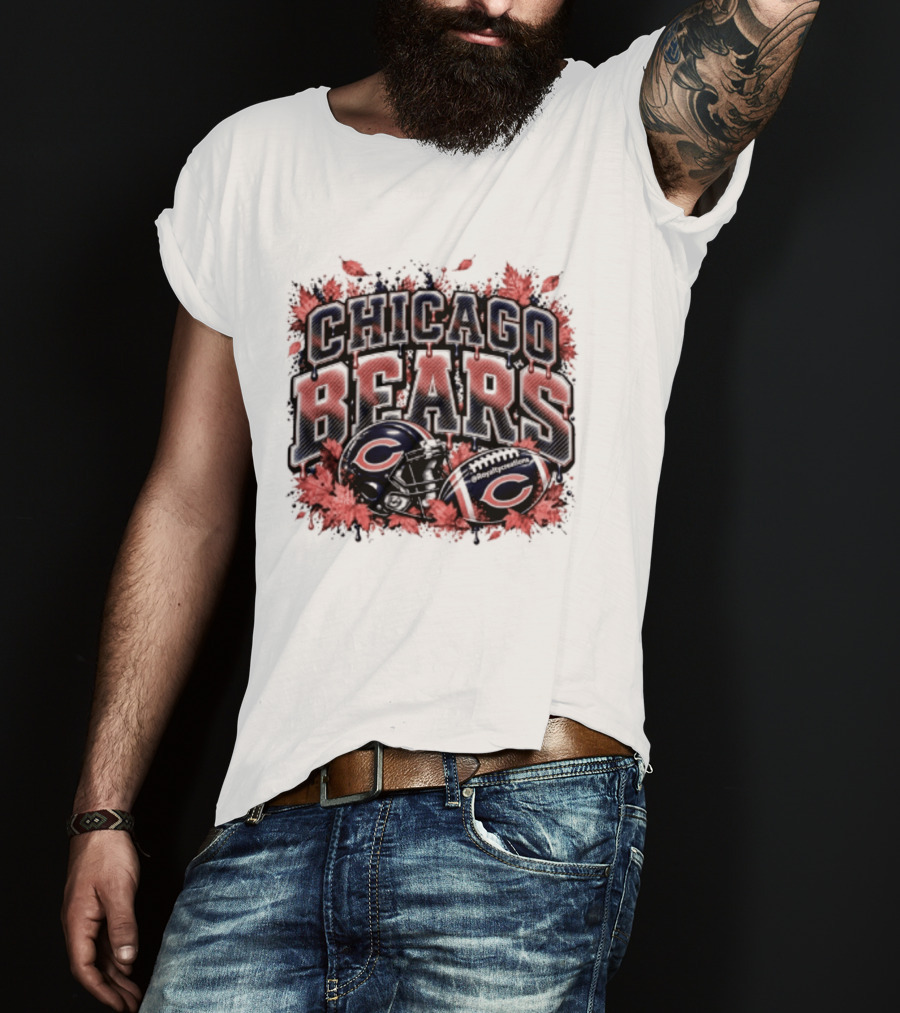 Chicago Bears Football Helmet Autumn Leaves Halloween 2026 T-Shirt