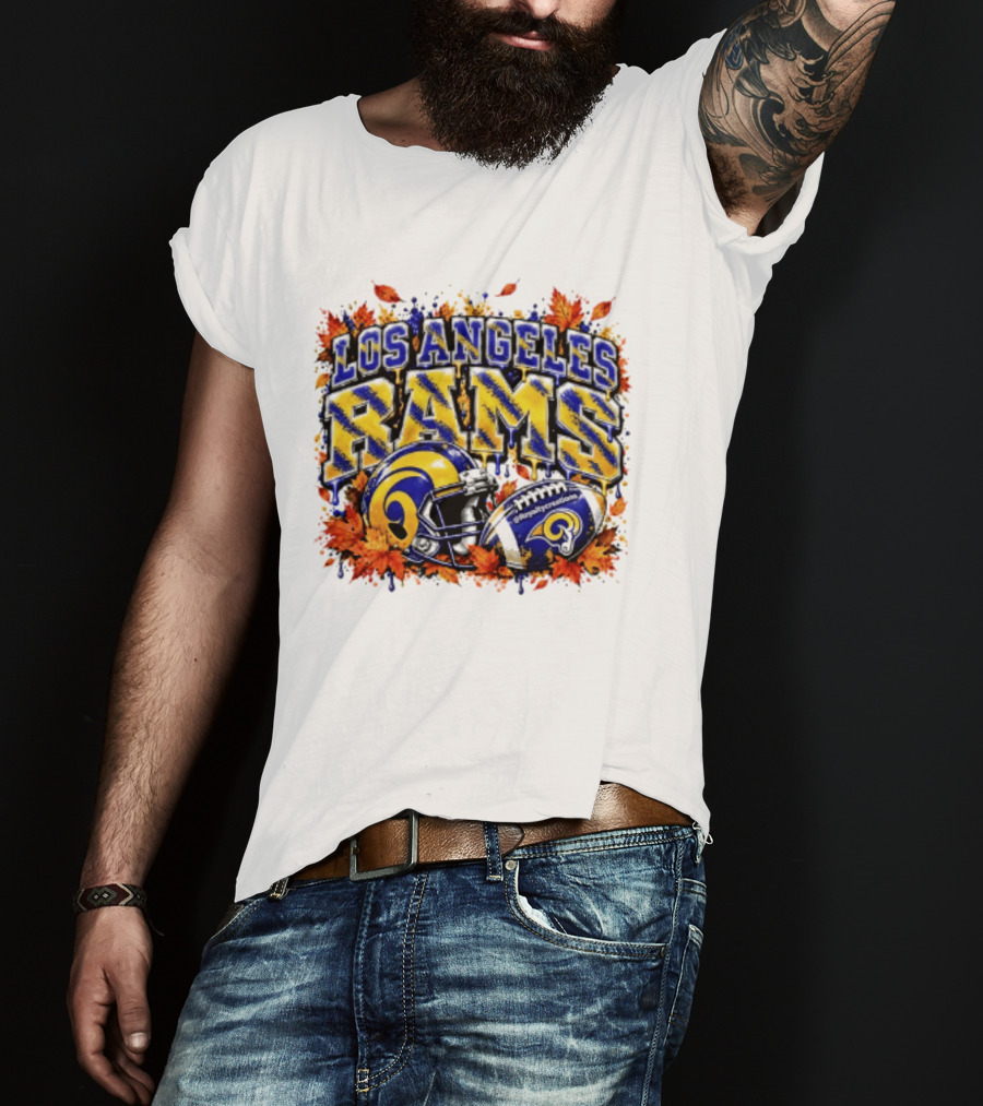 Los Angeles Rams Helmet Autumn Leaves Halloween 2026 T-Shirt