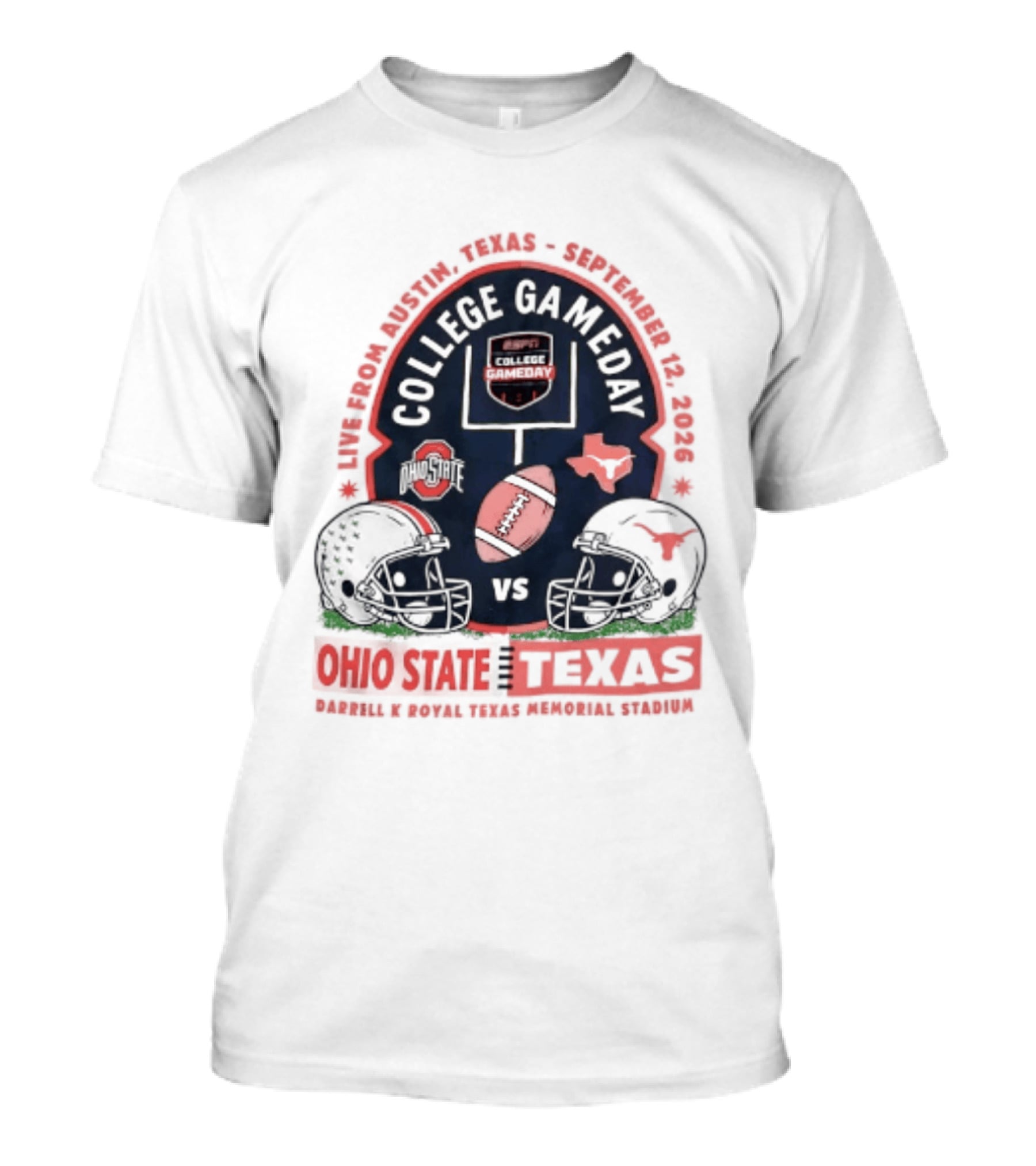 College Gameday Ohio State Vs Texas September 12 2026 Darrell K Royal Texas Memorial Stadium T-Shirt