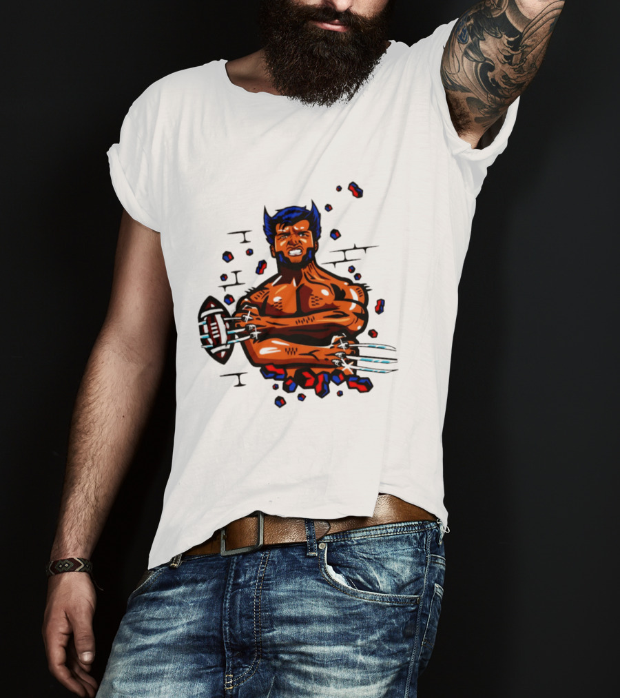 Marvel Wolverine Football Caricature Bold Comic T-Shirt