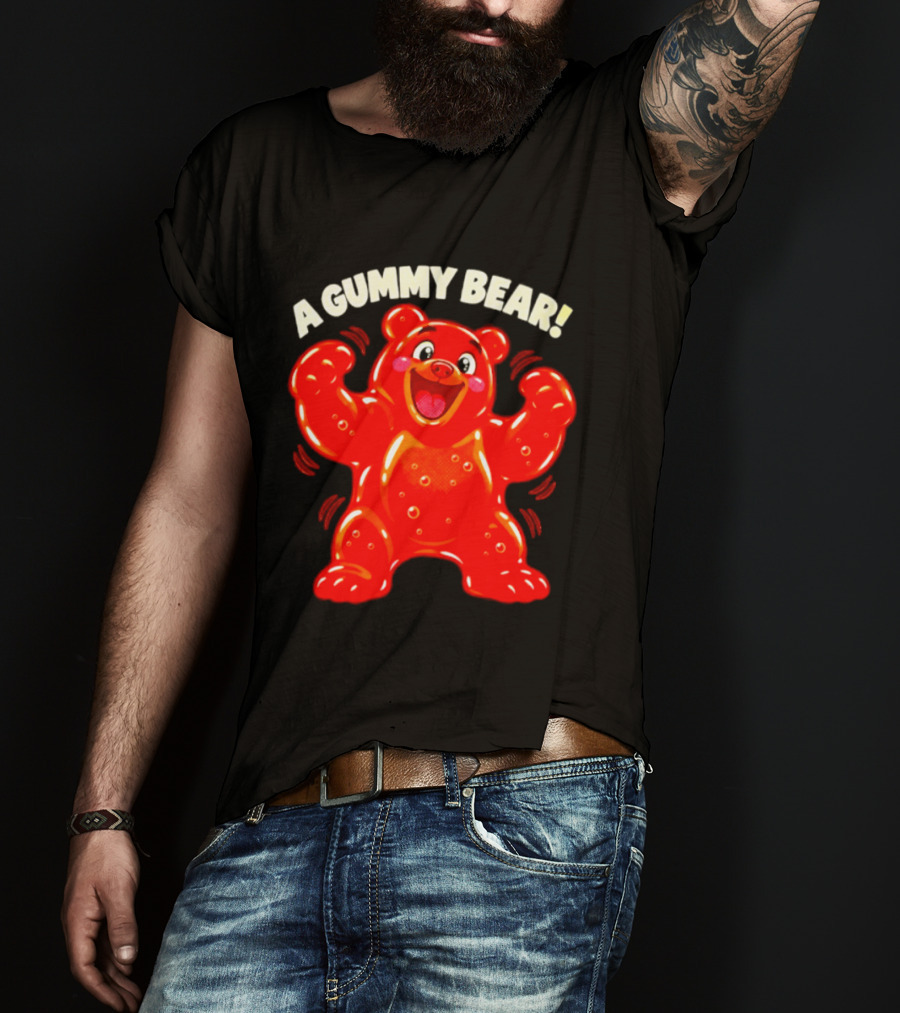 A Gummy Bear Candy Cartoon Enthusiastic Red Bear With Cheery Expression T-Shirt