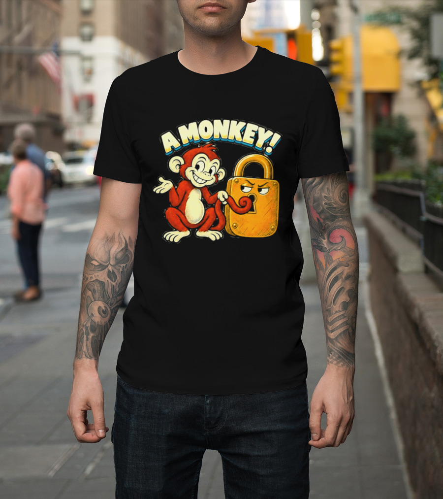 A Monkey And Padlock Playful Cartoon T-Shirt