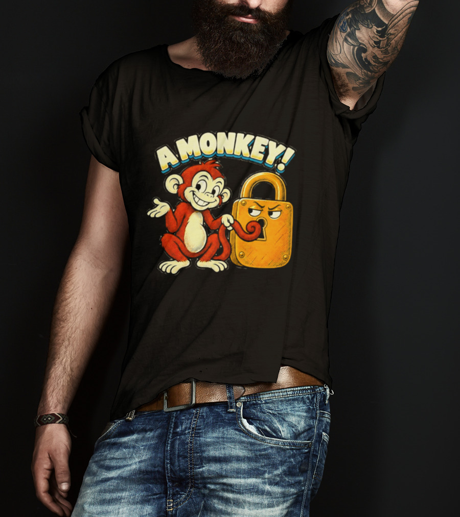A Monkey And Padlock Playful Cartoon T-Shirt