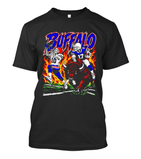Buffalo Bills Flaming Skeleton Football Players Number 10 And 17 T-Shirt