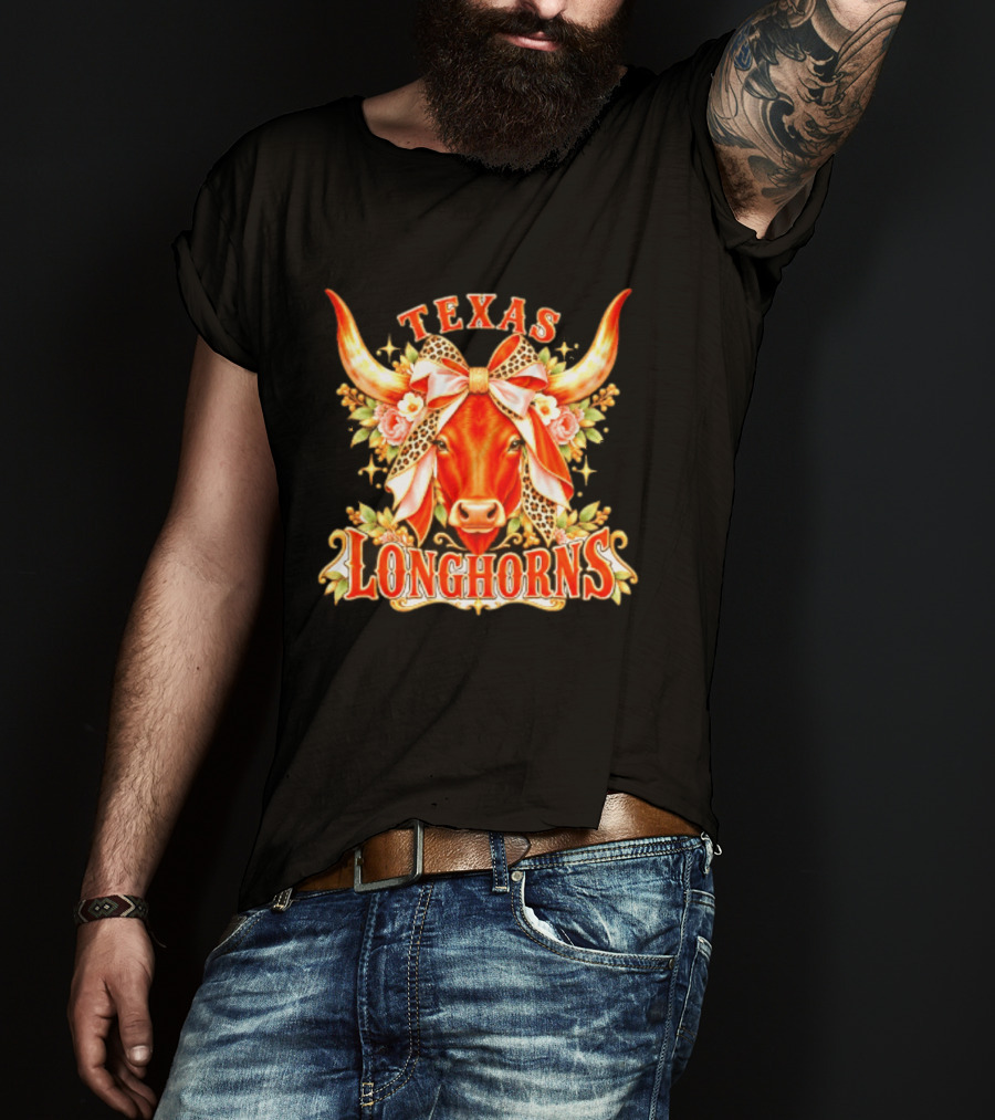 Texas Longhorns Floral Leopard Bow Cow T-Shirt