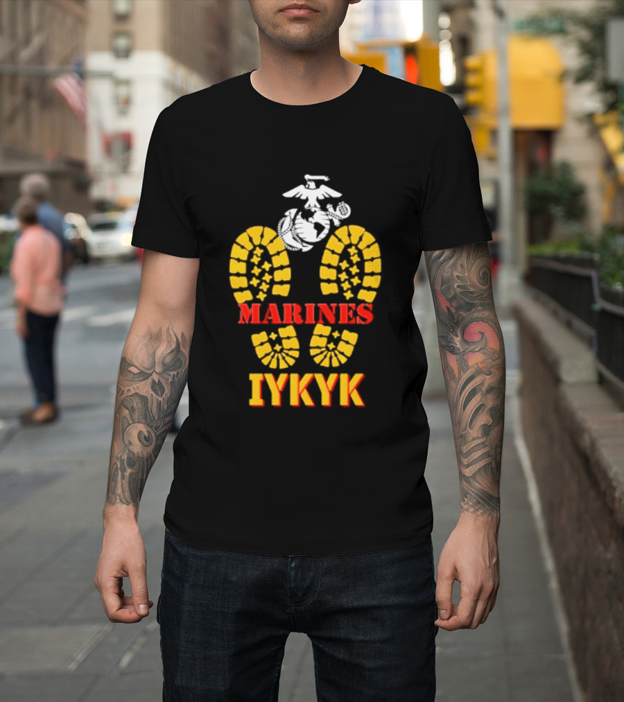 Marines IYKYK USMC Eagle Globe Anchor Boot Print T-Shirt
