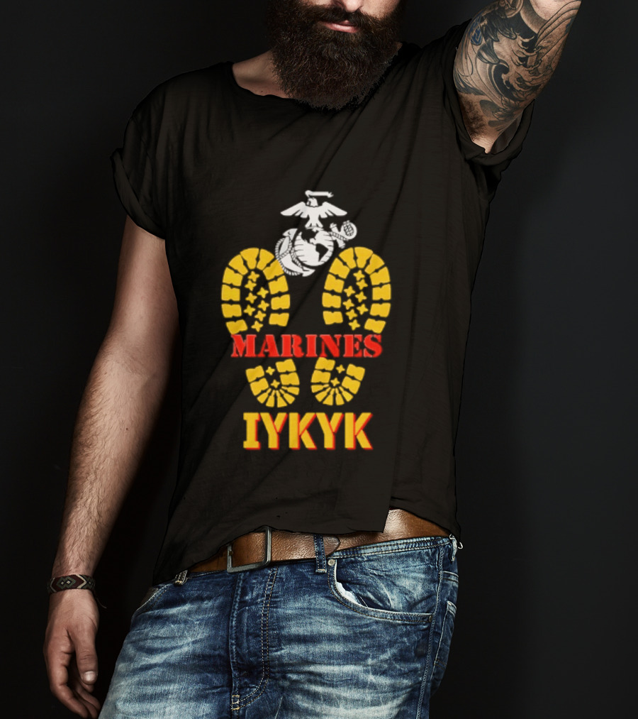 Marines IYKYK USMC Eagle Globe Anchor Boot Print T-Shirt